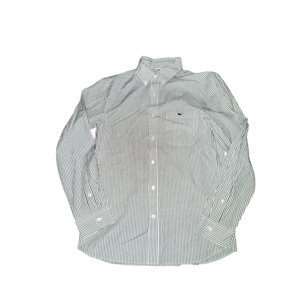 Vineyard Vines Stretch Poplin Stripe Shirt Men's Size S Green White L/S Pocket